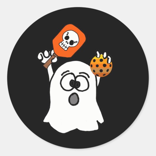 Funny Ghost Playing Pickleball Runder Aufkleber (Vorderseite)