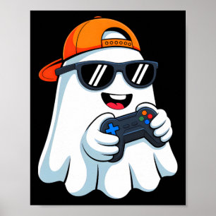 Funny Ghost Playing Video Game Halloween Gaming Bl Poster