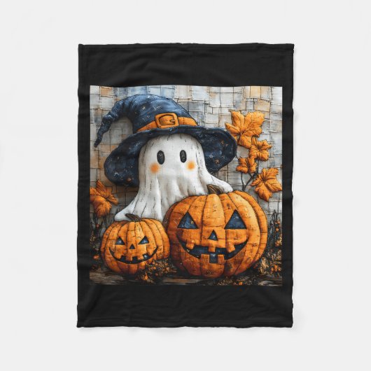 Funny Ghost Pumpkin Cute Halloween Patchwork Art Fleecedecke (Vorderseite)