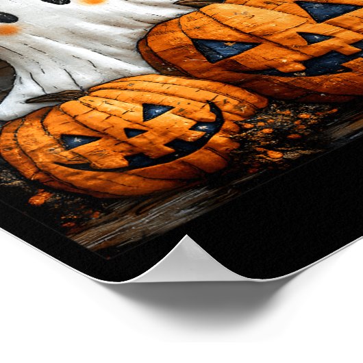 Funny Ghost Pumpkin Cute Halloween Patchwork Art Poster (Ecke)