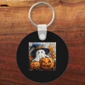 Funny Ghost Pumpkin Cute Halloween Patchwork Art Schlüsselanhänger (Vorderseite)