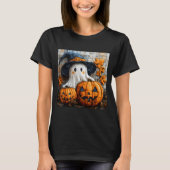 Funny Ghost Pumpkin Cute Halloween Patchwork Art T-Shirt (Vorderseite)