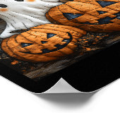Funny Ghost Pumpkin Niedlich Halloween Patchwork A Poster (Ecke)