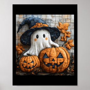 Funny Ghost Pumpkin Niedlich Halloween Patchwork A Poster