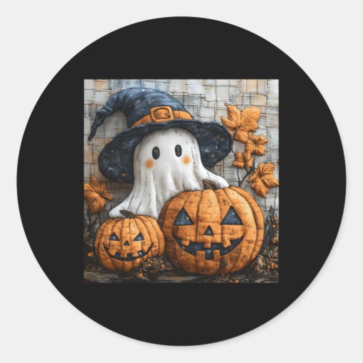 Funny Ghost Pumpkin Niedlich Halloween Patchwork A Runder Aufkleber (Vorderseite)