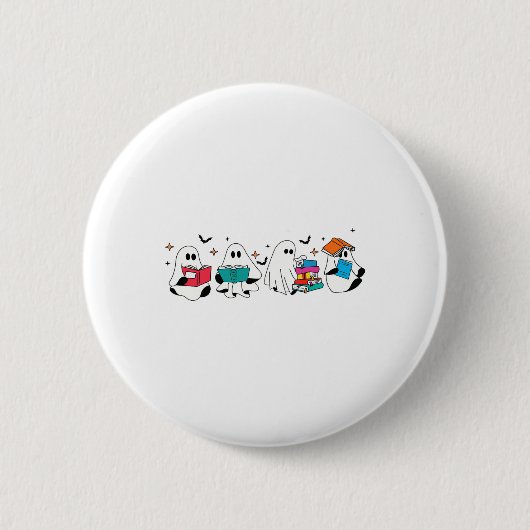 Funny Ghost Reading Books Lehrer Halloween Spooky Button (Vorderseite)