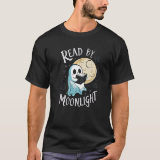 Funny Ghost Reading Buch Lesen durch Mondlicht Hal T-Shirt