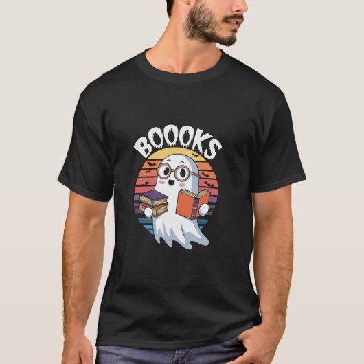 Funny Ghost Reading Bücher Spooky Sunset T-Shirt (Vorderseite)
