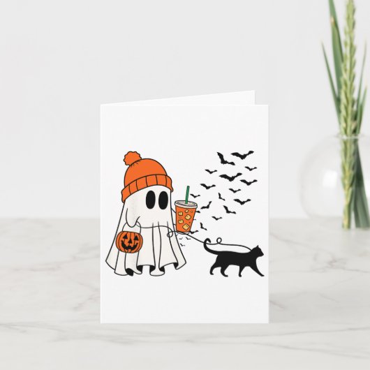 Funny Ghost Walking Cat Ghost Cat Halloween Spooky Karte (Vorderseite)