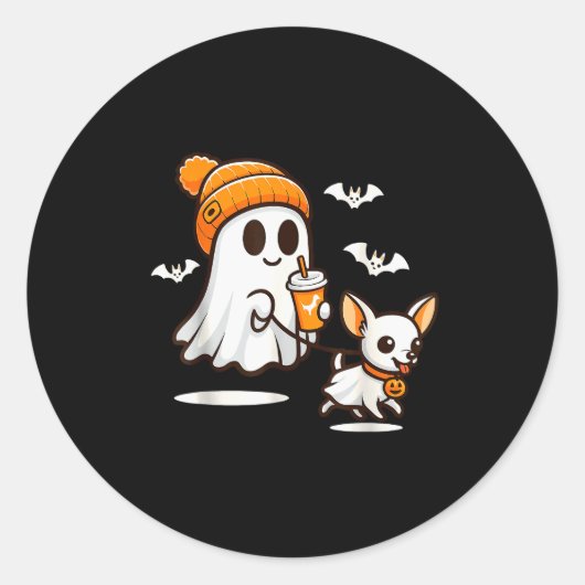 Funny Ghost Walking Chihuahua Dog Halloween Women Runder Aufkleber (Vorderseite)