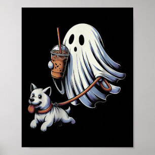 Funny Ghost Walking Dog Ghost Dog Halloween Nacht Poster