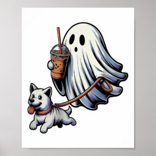 Funny Ghost Walking Dog Ghost Dog Halloween Nacht Poster