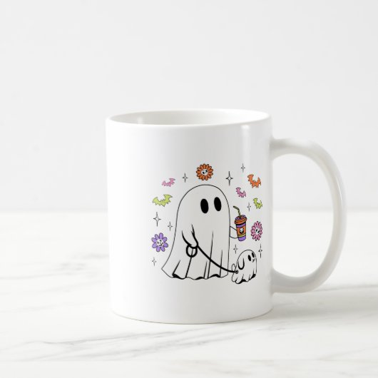 Funny Ghost Walking Dog Spooky Ghost Kaffee Hallow Kaffeetasse (Rechts)