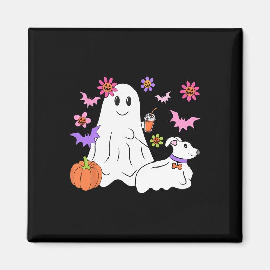Funny Ghost Walking Dog Spooky Ghost Kaffee Hallow Magnet (Vorne)