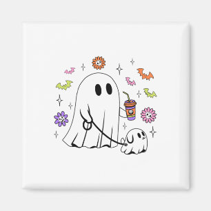 Funny Ghost Walking Dog Spooky Ghost Kaffee Hallow Magnet