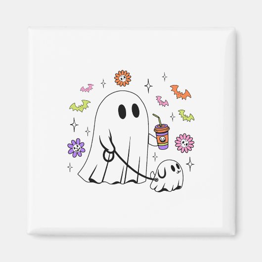 Funny Ghost Walking Dog Spooky Ghost Kaffee Hallow Magnet (Vorne)