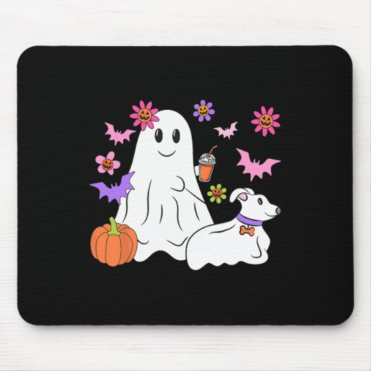 Funny Ghost Walking Dog Spooky Ghost Kaffee Hallow Mousepad (Vorne)
