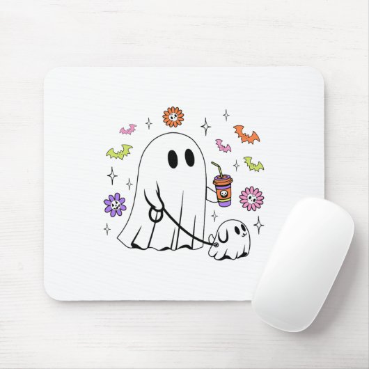Funny Ghost Walking Dog Spooky Ghost Kaffee Hallow Mousepad (Mit Mouse)