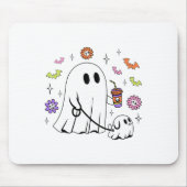 Funny Ghost Walking Dog Spooky Ghost Kaffee Hallow Mousepad (Vorne)