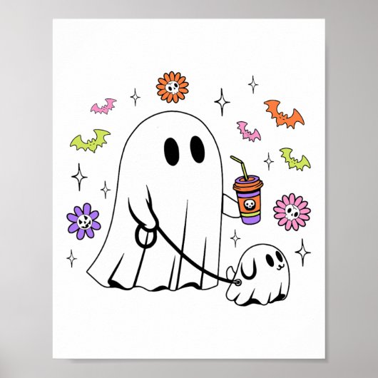 Funny Ghost Walking Dog Spooky Ghost Kaffee Hallow Poster (Vorne)