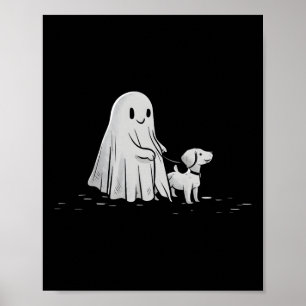 Funny Ghost Walking Dog Spooky Jahreszeit Hallowee Poster