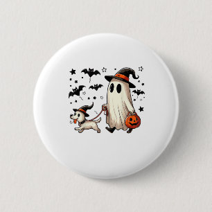 Funny Ghost Walking Dog Spooky Season Halloween Co Button