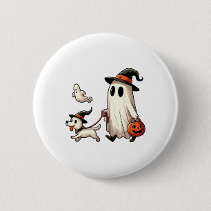 Funny Ghost Walking Dog Spooky Season Halloween Co Button