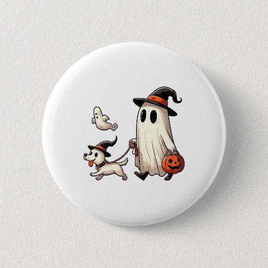 Funny Ghost Walking Dog Spooky Season Halloween Co Button (Vorderseite)