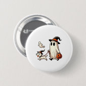 Funny Ghost Walking Dog Spooky Season Halloween Co Button (Vorne & Hinten)