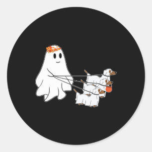 Funny Ghost Walking mit drei Hunde Halloween Fall Runder Aufkleber