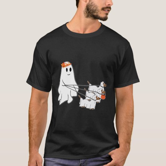Funny Ghost Walking mit drei Hunde Halloween Fall T-Shirt (Vorderseite)