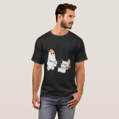 Funny Ghost Walking mit drei Hunde Halloween Fall T-Shirt (Vorne ganz)