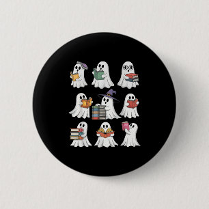 Funny Ghosts Book Reading School Teacher Halloween Button