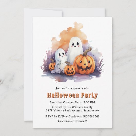 Funny Ghosts Pumpkins Kids Halloween-Party Einladung (Vorderseite)