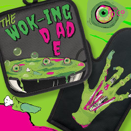 Funny Ghoulishly Delicious The Wok Vater Pun Ofenhandschuh & Topflappen-Set