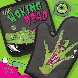Funny Ghoulishly Delicious Woking Dead Pub Ofenhandschuh & Topflappen-Set
