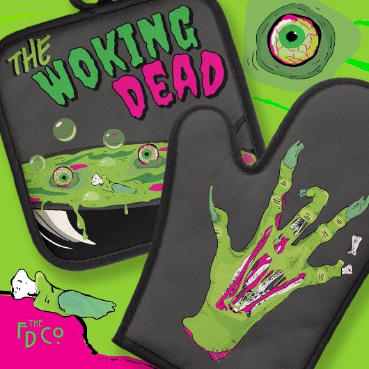 Funny Ghoulishly Delicious Woking Dead Pub Ofenhandschuh & Topflappen-Set