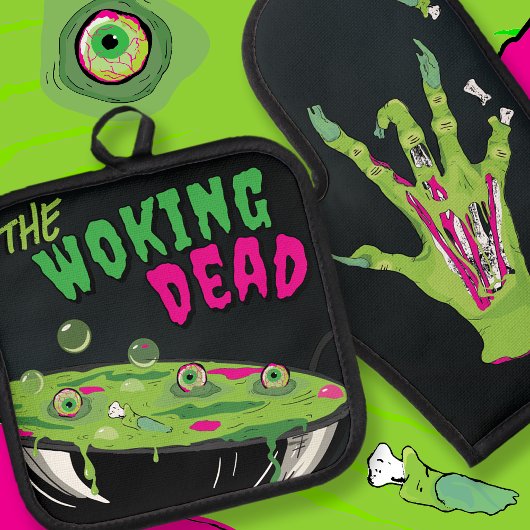 Funny Ghoulishly Delicious Woking Dead Pub Ofenhandschuh & Topflappen-Set