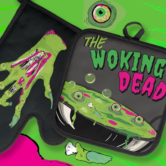 Funny Ghoulishly Delicious Woking Dead Pub Ofenhandschuh & Topflappen-Set
