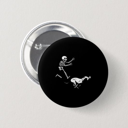 Funny Ghound Running Skeleton Halloween Button (Vorne & Hinten)