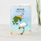 Funny gibt Frog Chog Bird Card nie auf Dankeskarte (Vorderseite)