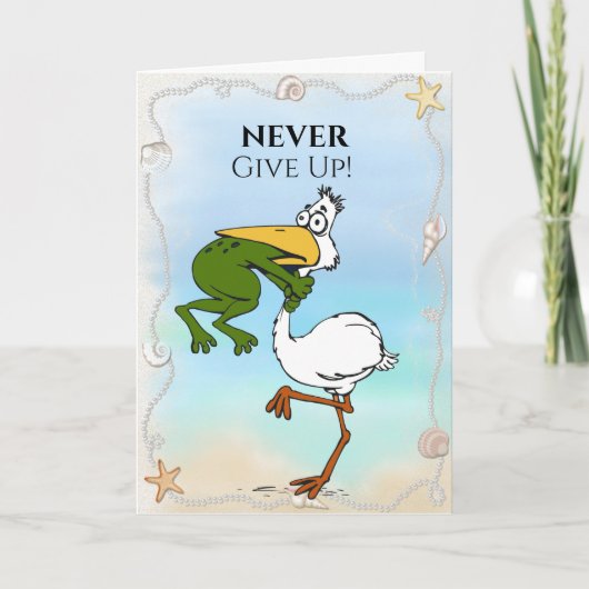 Funny gibt Frog Chog Bird Card nie auf Dankeskarte (Vorderseite)