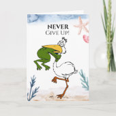 Funny gibt Frog Chog Bird Card nie auf Dankeskarte (Vorderseite)