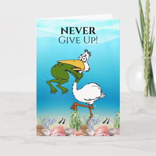 Funny gibt Frog Chog Bird Card nie auf Dankeskarte (Vorderseite)