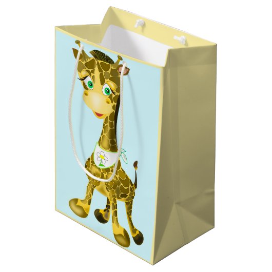 Funny Gift Bag Happy Baby Giraffe - Anpassbar Mittlere Geschenktüte (Vorderseite Schrägansicht)