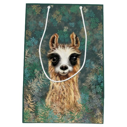 Funny Gift Bag mit Neugierigem Llama Mittlere Geschenktüte (Rückseite)