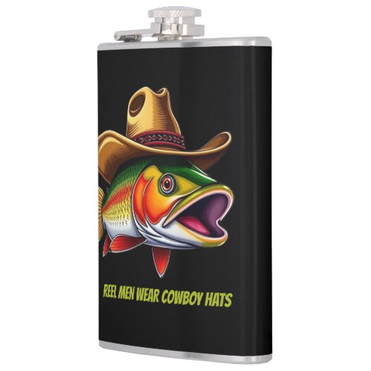 Funny Gift Foreut Fish mit Cowboy Hat Flachmann (Links)