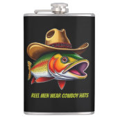 Funny Gift Foreut Fish mit Cowboy Hat Flachmann (Vorderseite)