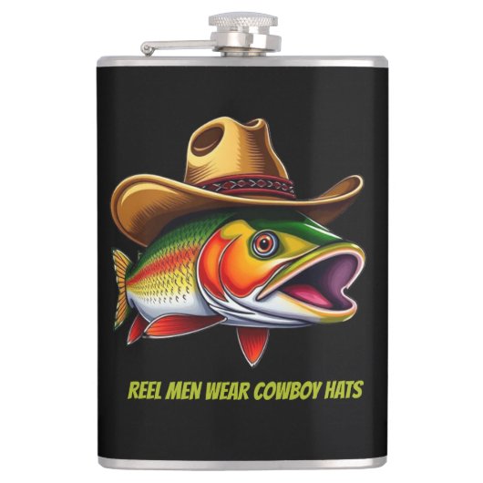 Funny Gift Foreut Fish mit Cowboy Hat Flachmann (Vorderseite)