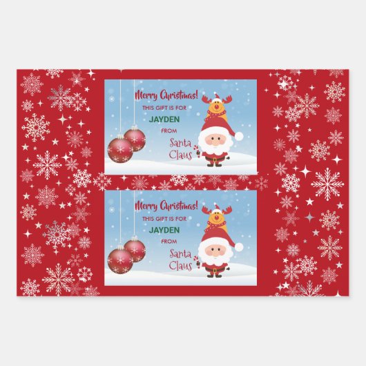 Funny Gift von Santa Rudolph Snowflakes Kinder Geschenkpapier Set (Vorderseite)